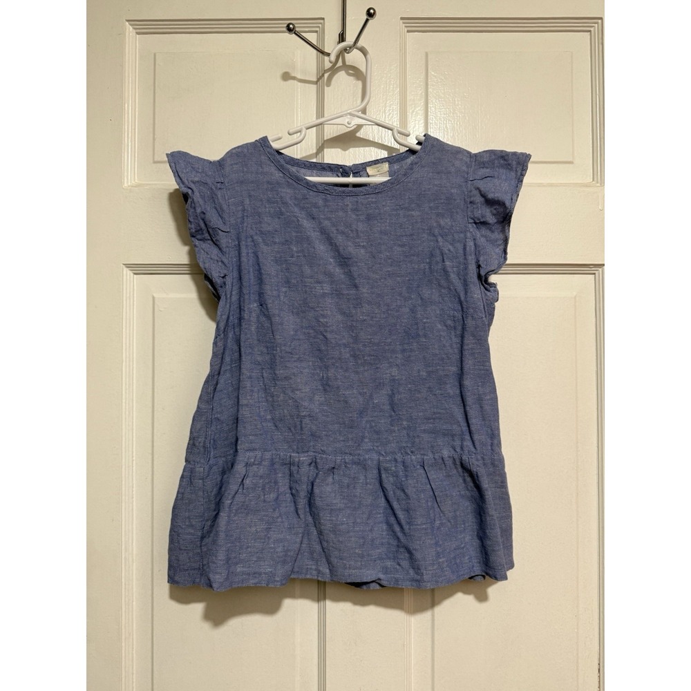 Girls Size 12 Crew Cuts Short Sleeve Ruffle Shirt Blue J. Crew